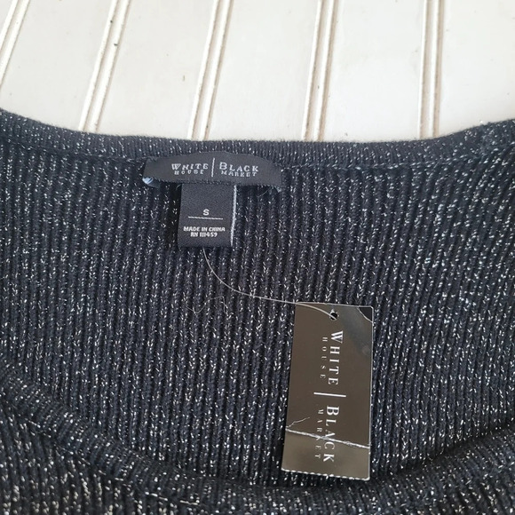 NWT WHITE HOUSE BLACK MARKET Black Silver Metallic Shimmer Knit Sweater Dress S - Picture 6 of 16